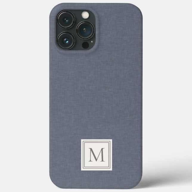 Elegant Minimalist Blue Grey Faux Linen Monogram Case-Mate iPhone Case (Back)