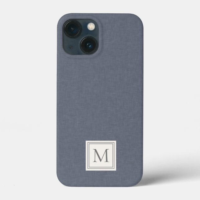 Elegant Minimalist Blue Grey Faux Linen Monogram Case-Mate iPhone Case (Back)