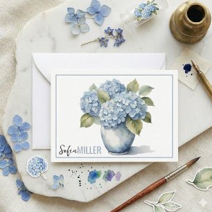 Elegant Minimalist Blue Hydrangea Wedding Card