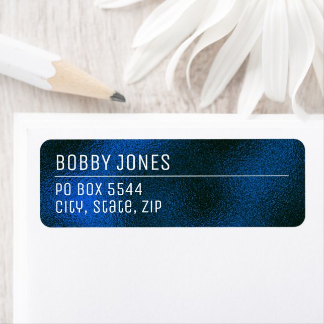 Elegant Minimalist Blue Metallic Return Address (Insitu)