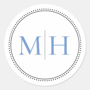 Elegant Minimalist Blue Monogram Dotted Border Classic Round Sticker
