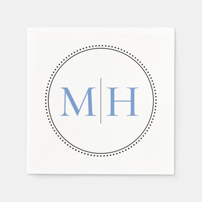 Elegant Minimalist Blue Monogram Wedding Napkin (Front)