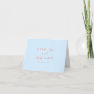 Elegant Minimalist Blue Orange Custom Wedding Thank You Card