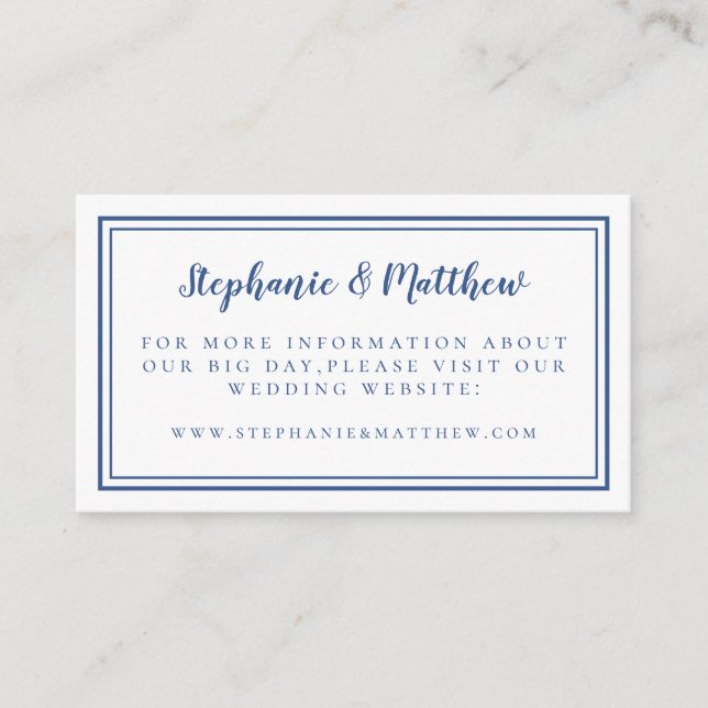 Elegant Minimalist Blue White Wedding Website Enclosure Card (Front)