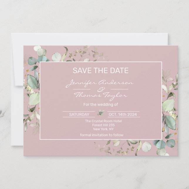 Elegant Minimalist Blush Pink Flat Save The Date  (Front)