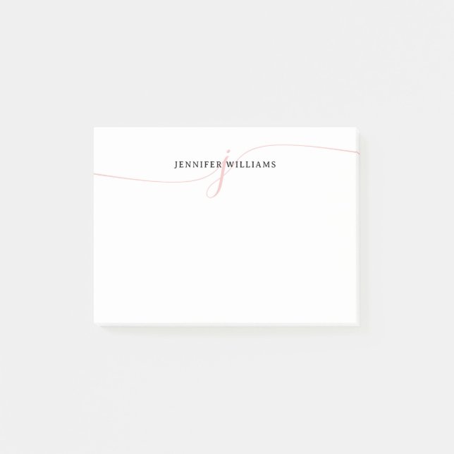 Elegant Minimalist Blush Pink Script Monogram Post-it Notes (Front)
