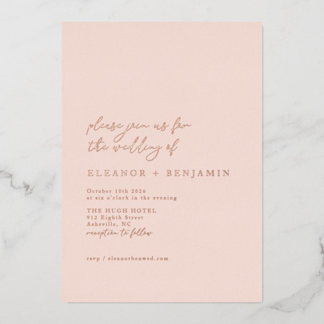Elegant Minimalist Blush Pink Wedding Rose Gold  (Front)