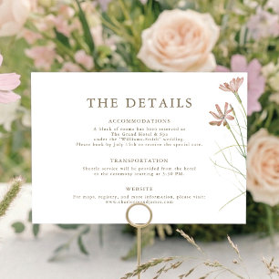 Elegant Minimalist Blush Pink Wildflower Wedding Enclosure Card