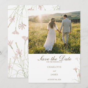 Elegant Minimalist Blush Pink Wildflower Wedding Save The Date