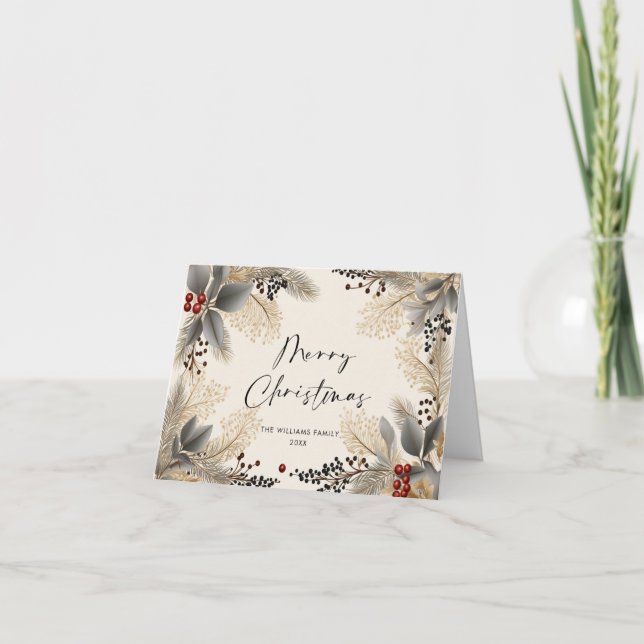 Elegant Minimalist Bohemian Christmas Photo Holiday Card (Front)