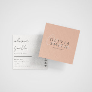 Elegant Minimalist Boho Blush Pink Modern Unique Square Business Card