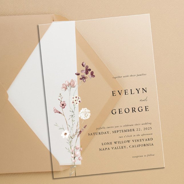 Elegant Minimalist Boho Floral Wedding Acrylic Invitations (Creator Uploaded)