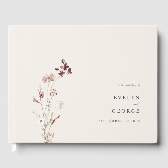 Elegant Minimalist Boho Floral Wedding Guest Book (Front)