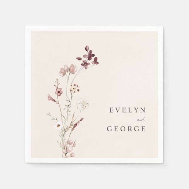 Elegant Minimalist Boho Floral Wedding Napkin (Front)