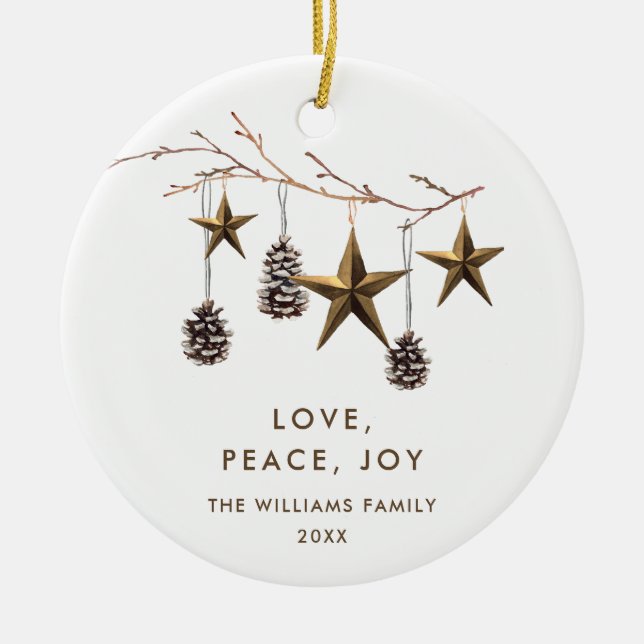 Elegant Minimalist Boho Merry Christmas Photo Ceramic Ornament (Front)