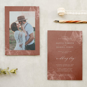 Elegant minimalist boho terracotta photo wedding  invitation