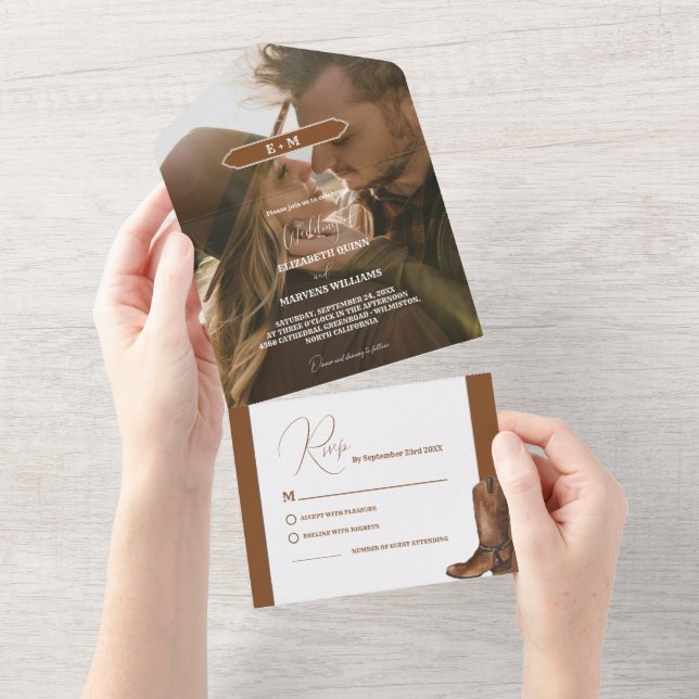 Elegant Minimalist Boho Western Cowboy Wedding All All In One Invitation (Tearaway)