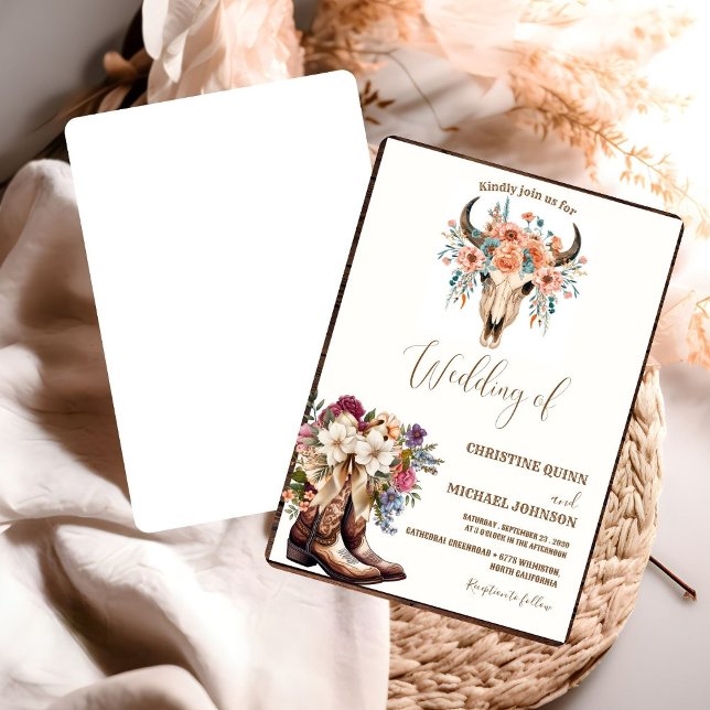 Elegant Minimalist Boho Western Cowboy Wedding Invitation (Creator Uploaded)