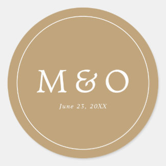 Elegant Minimalist Border Gold Monogram Wedding Classic Round Sticker