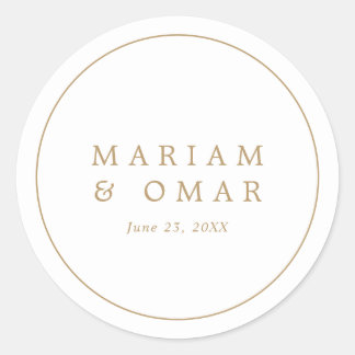 Elegant Minimalist Border Gold Wedding Classic Round Sticker