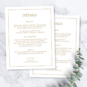 Elegant Minimalist Border Gold Wedding Details Enclosure Card
