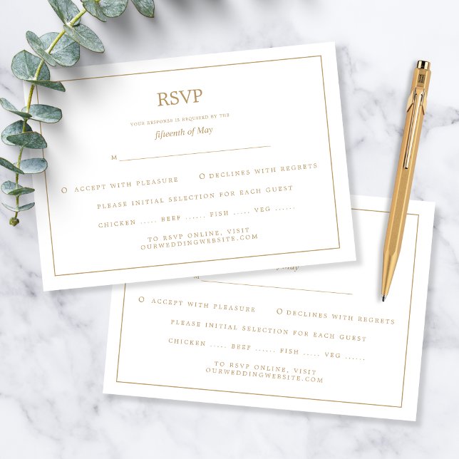 Elegant Minimalist Border Gold Wedding RSVP Card (Creator Uploaded)