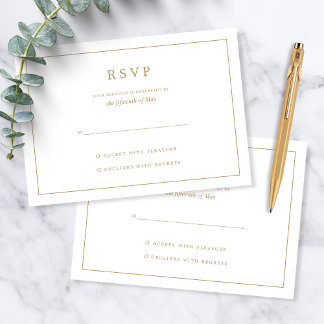Elegant Minimalist Border Gold Wedding RSVP Card