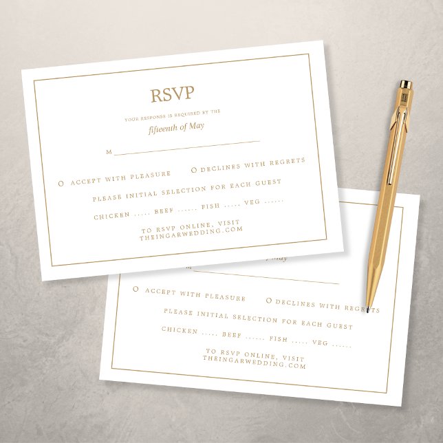 Elegant Minimalist Border Gold Wedding RSVP Card (Creator Uploaded)