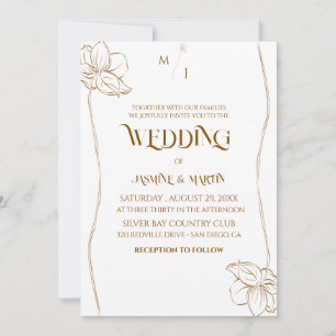 Elegant Minimalist Botanical Gold Line Art Wedding Invitation