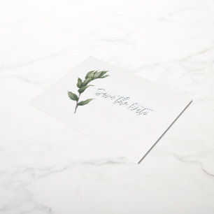 Elegant Minimalist Botanical Greenery Real Silver  Foil Invitation Postcard