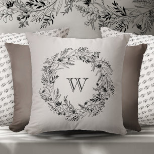 Elegant minimalist botanical wreath letter W Throw Pillow