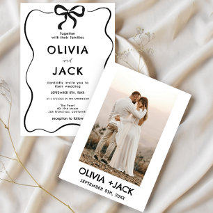 Elegant Minimalist Bow Hand Drawing Photo Wedding Invitation
