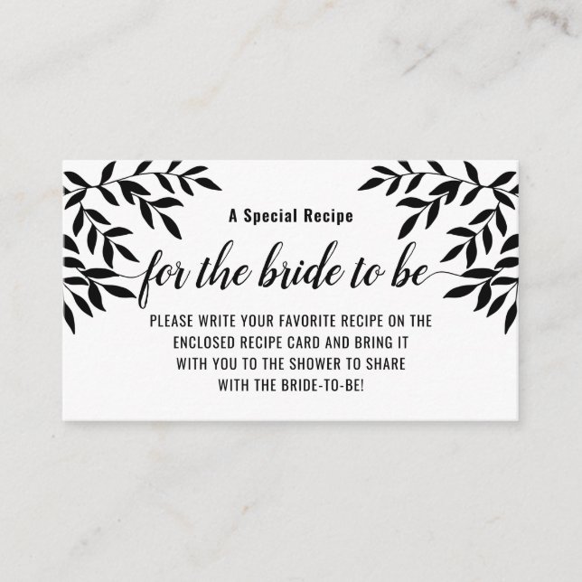 Elegant Minimalist Bridal Shower Recipe Request Enclosure Card (Front)
