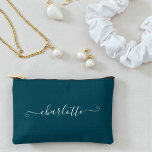 Elegant Minimalist Bridesmaid Name | Deep Teal Accessory Pouch<br><div class="desc">Treat your bridesmaids to a gift they'll use long after the wedding day with our Elegant Minimalist Bridesmaid Name Deep Teal Accessory Pouch. These stylish pouches can be customized with their names,  making them a thoughtful and practical gift.</div>