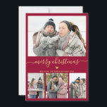 Elegant Minimalist Burgundy Gold 4 Photo Christmas Holiday Card<br><div class="desc">Elegant, Minimalist, Modern Burgundy and Gold 4 Photo Collage Merry Christmas Script Holiday Card. This festive, minimal four (4) photo holiday card template features a pretty photo collage, a little doodle heart and says Merry Christmas! The „Merry Christmas” greeting text is written in a beautiful gold hand lettered typography swash-tail...</div>