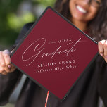 Elegant Minimalist Burgundy Graduation Cap Topper<br><div class="desc">Elegant graduation cap topper featuring "Graduate" displayed in a beautiful white calligraphy script with a burgundy background. Personalize the graduation cap topper with the graduate's name,  school name,  and graduation year.</div>