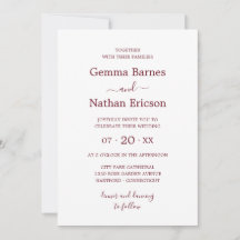 Elegant Minimalist Burgundy Red Script Wedding