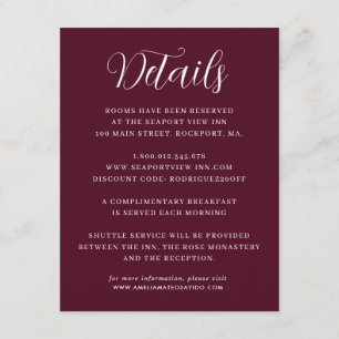 Elegant Minimalist Burgundy Red Wedding Details Enclosure Card