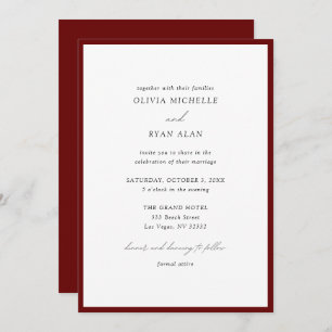 Elegant Minimalist Burgundy Wedding Invitation