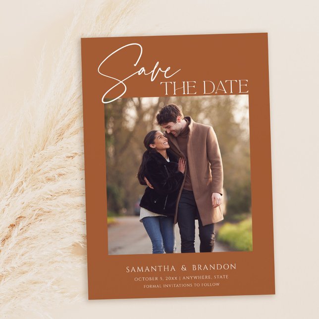 Elegant Minimalist Burnt Orange Photo Save The Date (Creator Uploaded)