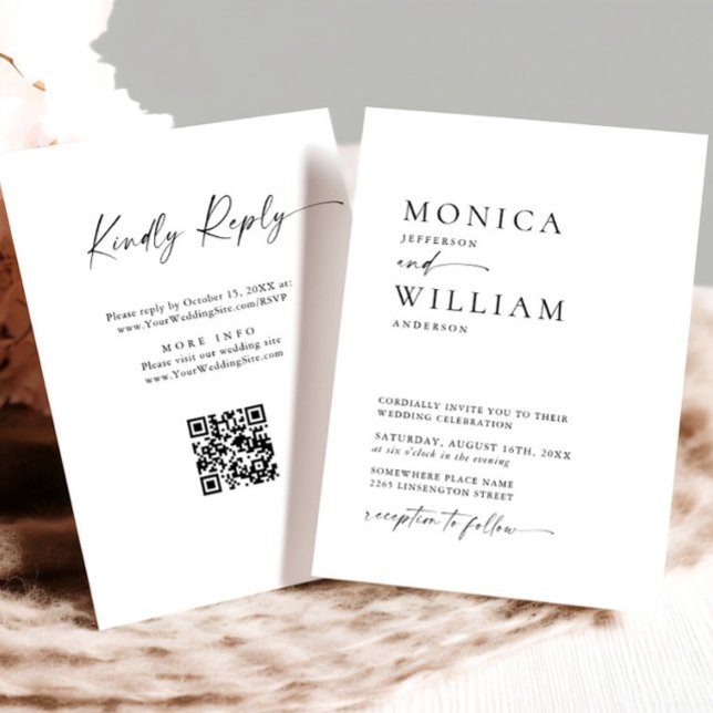 Elegant Minimalist Calligraphy Black White Wedding Invitation (Creator Uploaded)