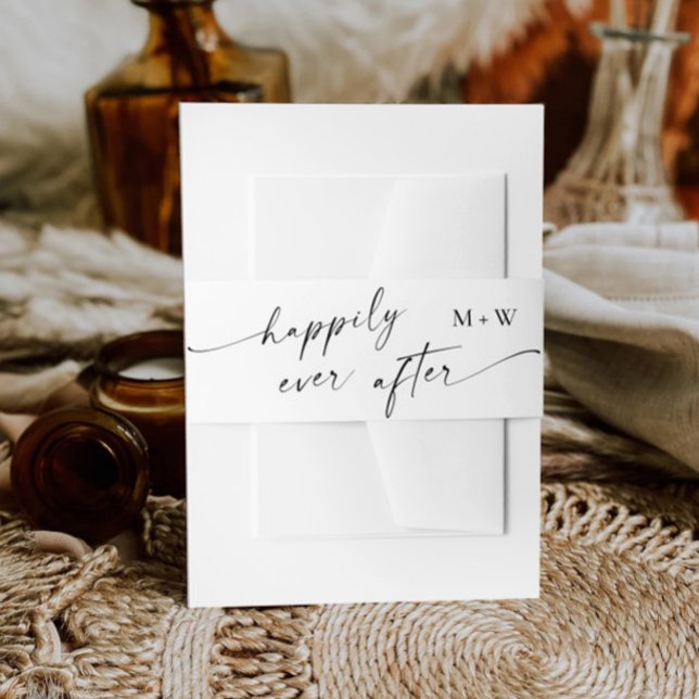 Elegant Minimalist Calligraphy Black White Wedding Invitation Belly Band (Creator Uploaded)