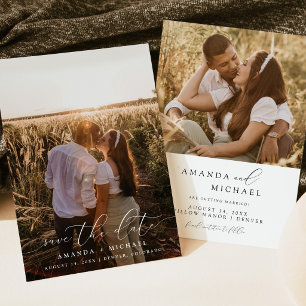 Elegant Minimalist Calligraphy Photo Save the Date Invitation