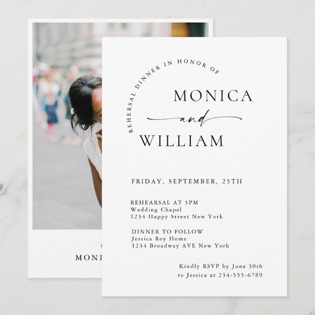 Elegant Minimalist Calligraphy Rehearsal Dinner Invitation (Front/Back)