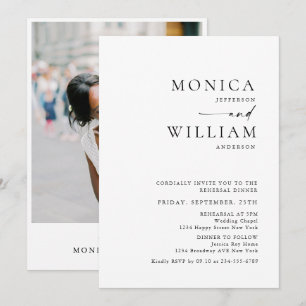 Elegant Minimalist Calligraphy Rehearsal Dinner Invitation