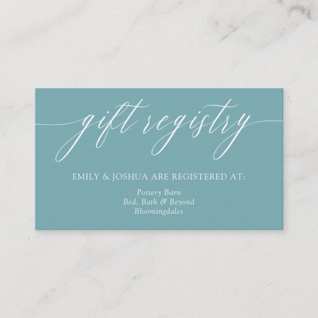 Elegant Minimalist Calligraphy Teal Gift Registry Enclosure Card (Front)