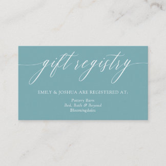 Elegant Minimalist Calligraphy Teal Gift Registry Enclosure Card
