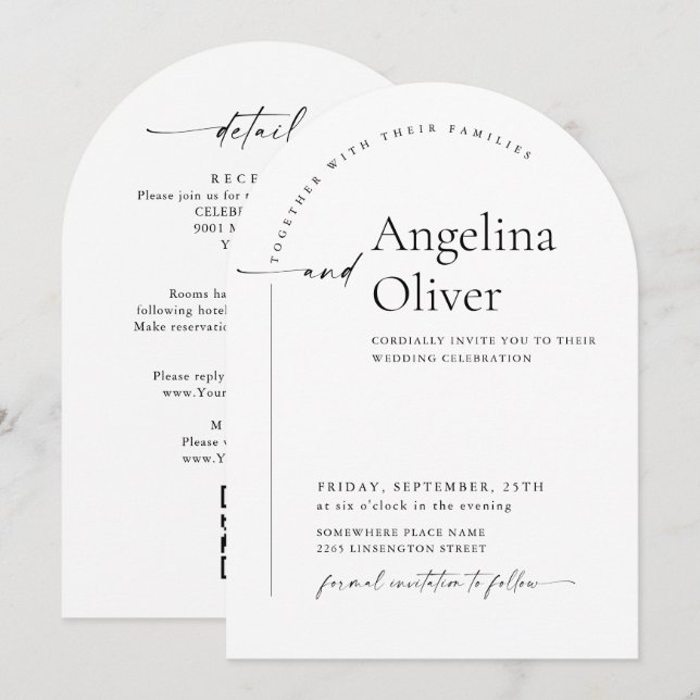 Elegant Minimalist Calligraphy Wedding QR code Invitation (Front/Back)