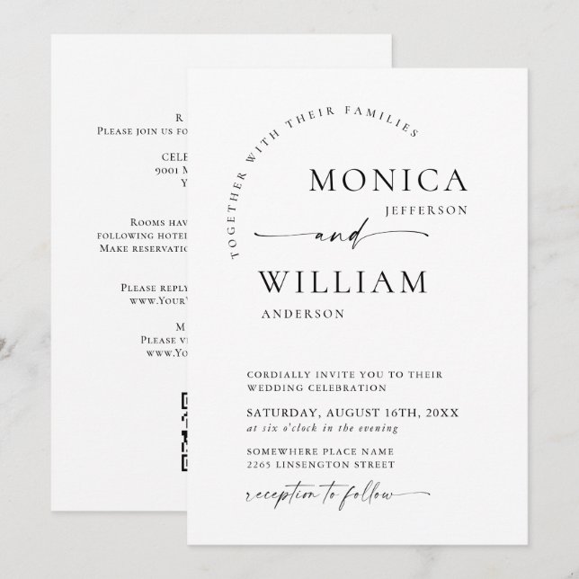 Elegant Minimalist Calligraphy Wedding QR code Invitation (Front/Back)