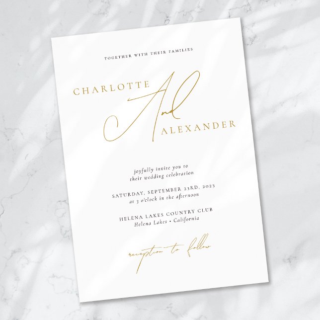 Elegant Minimalist Calligraphy White Gold Wedding Invitation (Creator Uploaded)